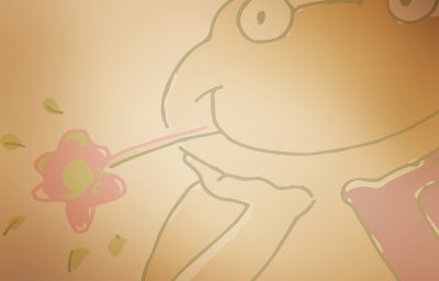 Frosch mit Blume im Mund, Grafik zu Online-Spiel eines Online-Projekt